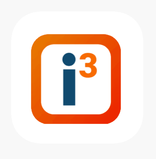 i3 investor logo for news,"i3" written in blue and orang within orange border 